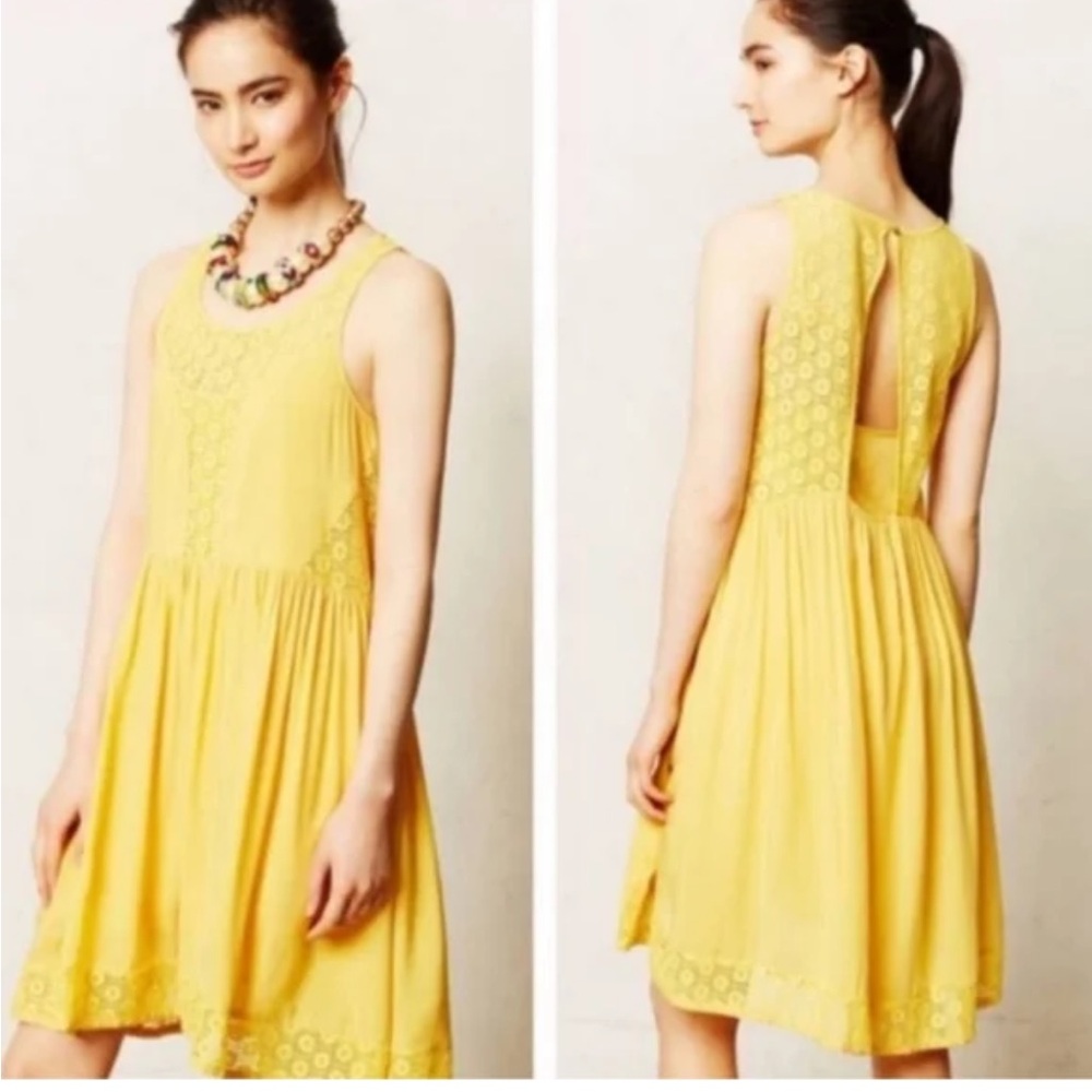 Anthropologie Yellow Lace Detail Dress